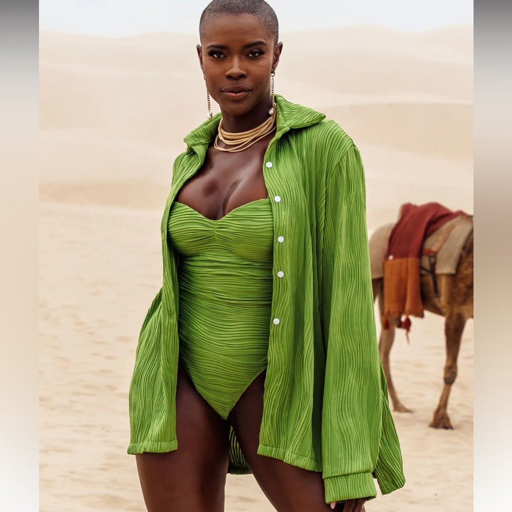 Matte Swim Green Erden Textured Cover Up Only